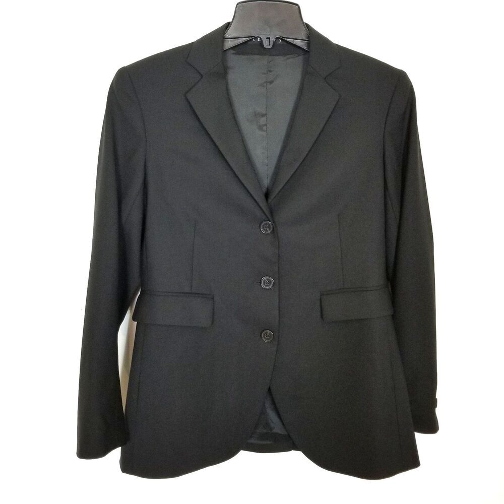 Theory Women 3 Button Wool Blend Blazer Jacket Sz 6 Black Preppy Office Business